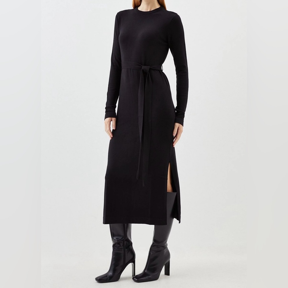 Karen Millen belted midi dress. Black. Size Small.